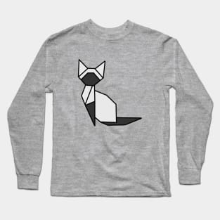 Origami Cat Gray and White Long Sleeve T-Shirt